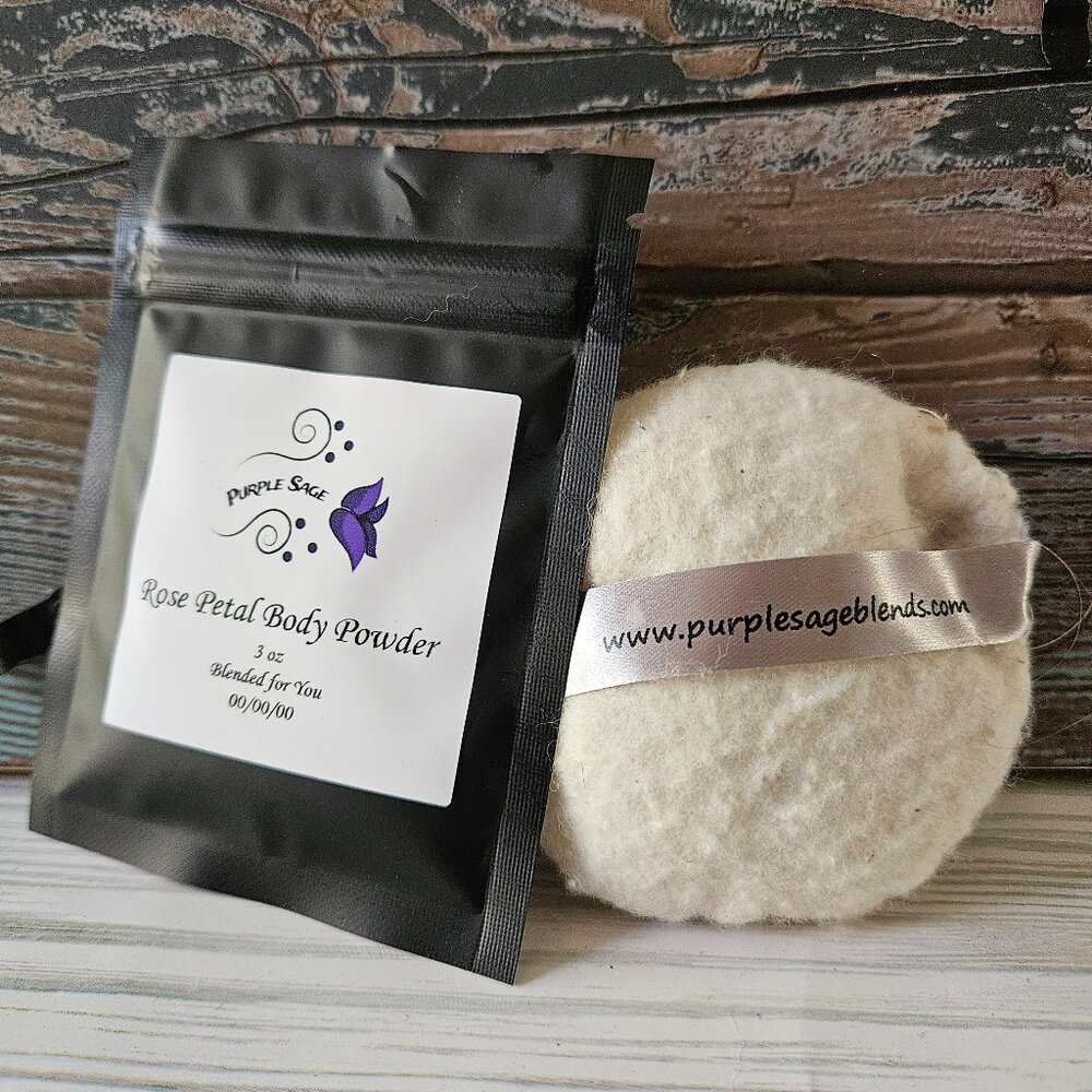 Herbal Body Powder and Handsewn Customizable Powder Puff